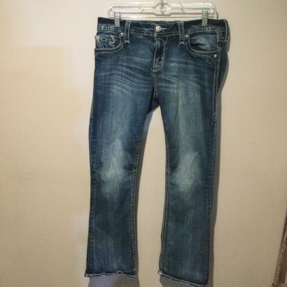 ROCK REVIVAL SUNDEE EASY BOOT WOMENS LOW RISE EMBROIDERED  EMBELLISHED JEANS 30